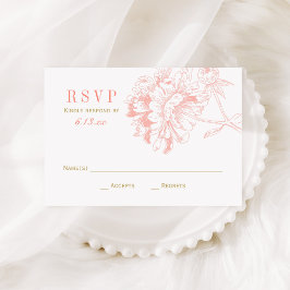 Hochzeit von Korallen und Goldenen Blütenblättern RSVP Karte