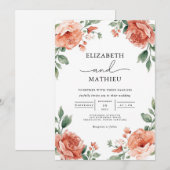 Hochzeit von Korallen und Grünem Blumengarten Einladung (Vorne/Hinten)