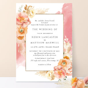 Hochzeit von Korallenflora und -flora in formellen Einladung