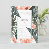 Hochzeit von korallenrosa und tropischem Blattwerk (Stehend Vorderseite)