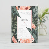 Hochzeit von korallenrosa und tropischem Blattwerk (Stehend Vorderseite)