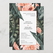 Hochzeit von korallenrosa und tropischem Blattwerk (Vorne/Hinten)