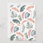 Hochzeit von korallenrosa und tropischem Blattwerk (Rückseite)