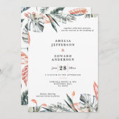 Hochzeit von korallenrosa und tropischem Blattwerk (Vorne/Hinten)