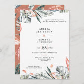 Hochzeit von korallenrosa und tropischem Blattwerk (Vorne/Hinten)