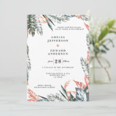 Hochzeit von korallenrosa und tropischem Blattwerk (Stehend Vorderseite)