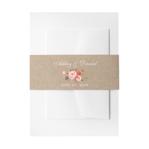 Hochzeit von Kraft Watercolor Floral Coral Einladungsbanderole