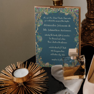 Hochzeit von Kupfer und grünem Paisley Peacock Einladung