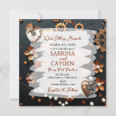 Hochzeit von Kupfer und Silbermetall Einladung (Rückseite)