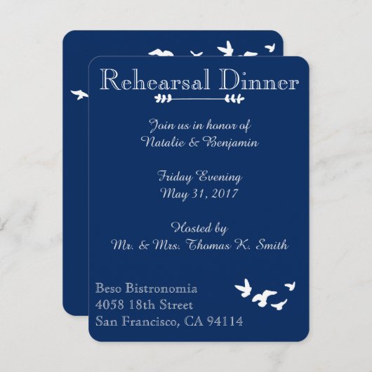 Hochzeit von Küstenvögeln | Probe Dinner Einladung (Vorne/Hinten)