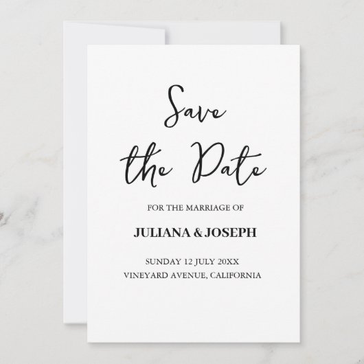 Hochzeit von lässigen Schriftzeichen in Weiß und S Save The Date (Vorderseite)
