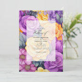 Hochzeit von Lavendel und Gelbblütenfrüchten Einladung (Stehend Vorderseite)