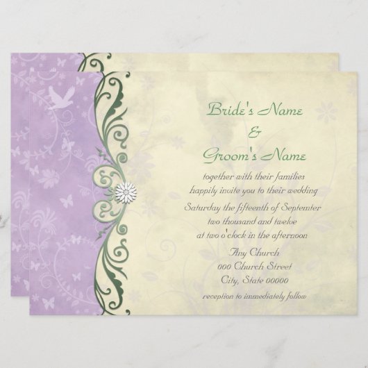 Hochzeit von Lavendel und Gelbblütenfrüchten Einladung (Vorne/Hinten)