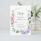 Hochzeit von leichten Blaupinkfarbenen Hydrangeas  RSVP Karte (Stehend Vorderseite)