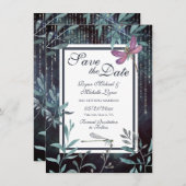 Hochzeit von Libellen und Lichtern Abend Garden Save The Date (Vorne/Hinten)