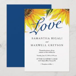 Hochzeit von Liebe Navy Blue & Sunflower Einladung