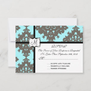 Hochzeit von Light Blue und Gray Damask RSVP Karte
