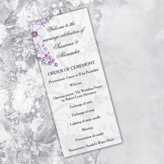 Hochzeit von lila Berry Wreath Floral Damask Programm