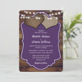 Hochzeit von lila Holzwurzeln Einladung (Stehend Vorderseite)