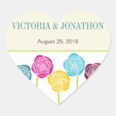 Hochzeit von Lila-rosa Blumenbläschen Herz-Aufkleber (Vorderseite)