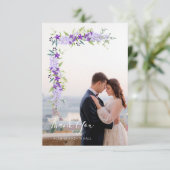 Hochzeit von lila Shades Blume & Branches Foto Dankeskarte (Stehend Vorderseite)