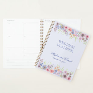 Hochzeit von lila und blauen Wildblumen Planer