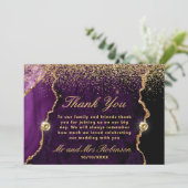 Hochzeit von lila und Gold Glitzer Agate Marble Dankeskarte (Stehend Vorderseite)