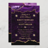 Hochzeit von lila und Gold Glitzer Agate Marble Einladung (Vorne/Hinten)