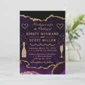 Hochzeit von lila und Gold Glitzer Agate Marble Einladung (Stehend Vorderseite)