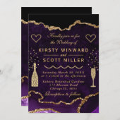 Hochzeit von lila und Gold Glitzer Agate Marble Einladung (Vorne/Hinten)
