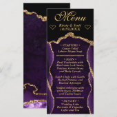 Hochzeit von lila und Gold Glitzer Agate Marble Menükarte (Vorne/Hinten)