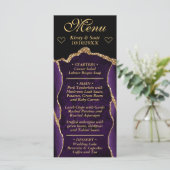 Hochzeit von lila und Gold Glitzer Agate Marble Menükarte (Stehend Vorderseite)