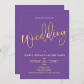 Hochzeit von lila und Gold Scripture QR Code Einladung (Vorne/Hinten)