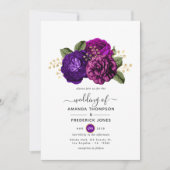 Hochzeit von Lila und goldenen Blumen Einladung (Vorderseite)