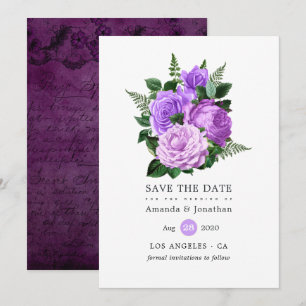 Hochzeit von lila und grünen Blumen Save The Date