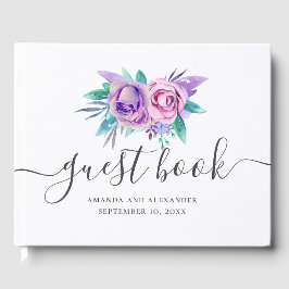 Hochzeit von lila und rosa Blumenzitaten Gästebuch