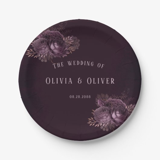 Hochzeit von lila und Rose Pappteller (Vorderseite)