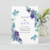 Hochzeit von lila Wasserfarben Save The Date (Stehend Vorderseite)