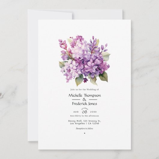 Hochzeit von Lilac zu Traubenblumen Einladung (Vorderseite)