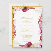 Hochzeit von Luxury Pink Gold Peony Glitzer Typogr Einladung (Vorderseite)