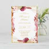 Hochzeit von Luxury Pink Gold Peony Glitzer Typogr Einladung (Stehend Vorderseite)