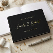 Hochzeit von Luxus Black and Gold Script Foto Gästebuch