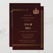 Hochzeit von Luxus-Burgund und Gold-Schnörkel Einladung (Vorne/Hinten)