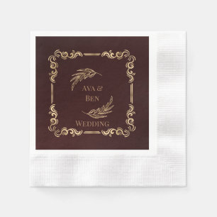 Hochzeit von Luxus-Burgund und Gold-Schnörkel Serviette