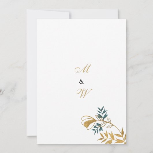 Hochzeit von Luxusweißgold-grauem Zyanblättern Einladung (Rückseite)