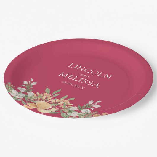 Hochzeit von Magenta, Peach und White Floral Pappteller (Schrägansicht)