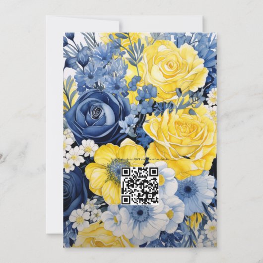 Hochzeit von Marine, Gelb und Blauer Flora Einladung (Rückseite)