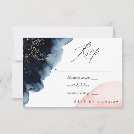 Hochzeit von Marine und Blush Watercolor RSVP Karte (Vorderseite)