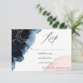 Hochzeit von Marine und Blush Watercolor RSVP Karte (Stehend Vorderseite)
