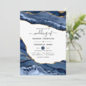 Hochzeit von Marine und Gold Agate Einladung (Stehend Vorderseite)